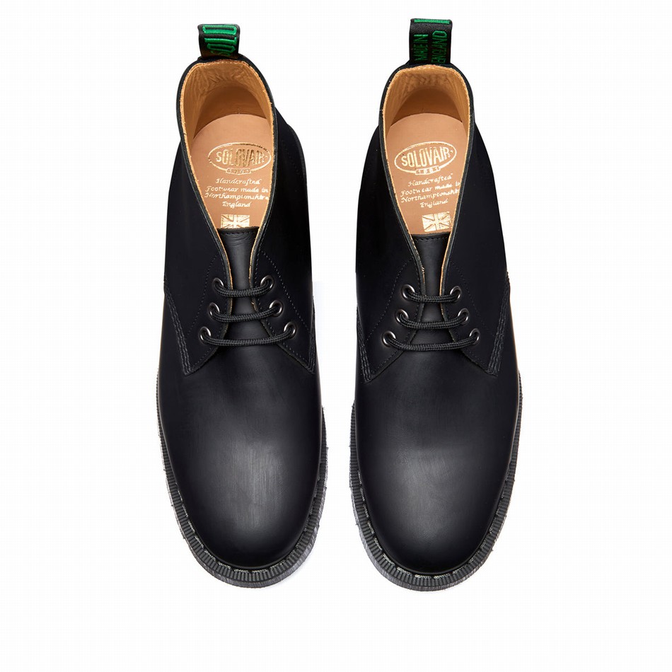 Solovair Greasy 3 Eye Uomo Stivali Chukka Nere | S3-080-BG-G-030