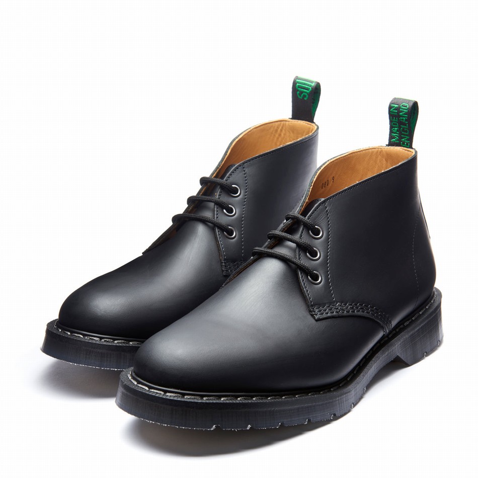 Solovair Greasy 3 Eye Uomo Stivali Chukka Nere | S3-080-BG-G-030