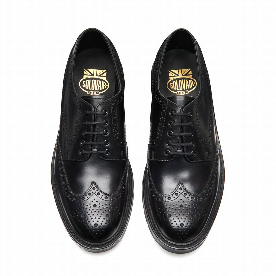 Solovair Greasy 5 Eye Gibson Uomo Scarpe Brogue Nere | LS5-813-BG-B-060