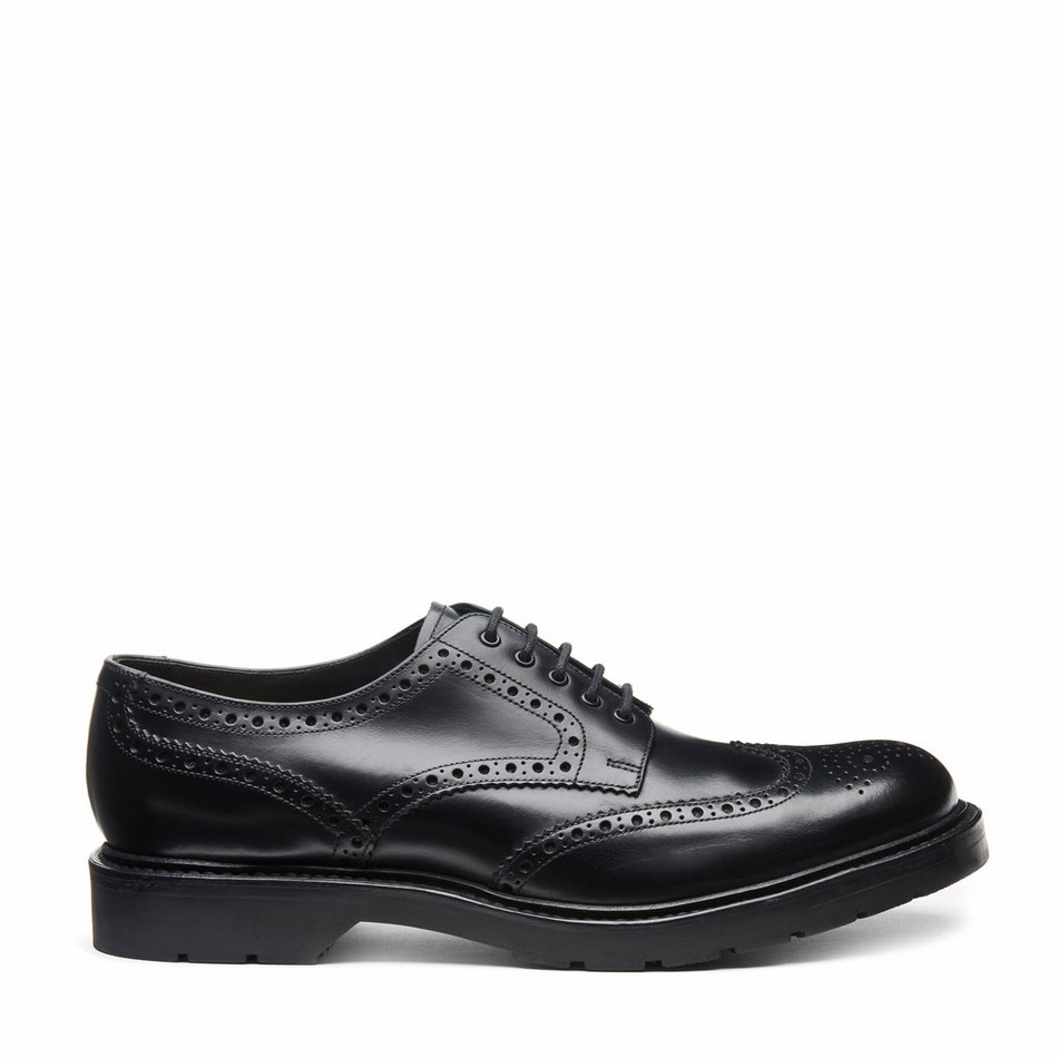 Solovair Greasy 5 Eye Gibson Uomo Scarpe Brogue Nere | LS5-813-BG-B-060