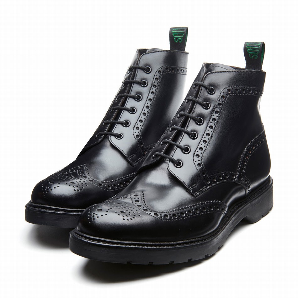 Solovair Greasy 6 Eye Derby Uomo Stivali Brogue Nere | LS6-019-BG-B-060