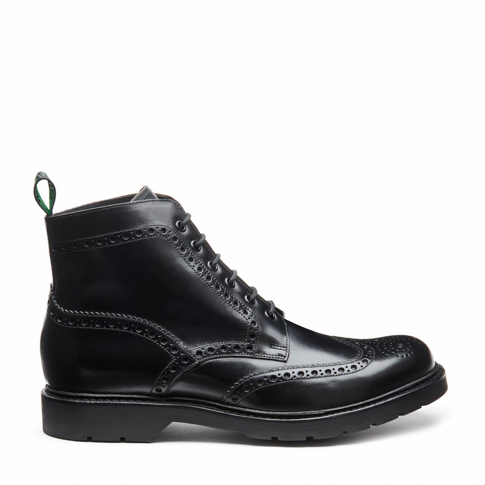 Solovair Greasy 6 Eye Derby Uomo Stivali Brogue Nere | LS6-019-BG-B-060