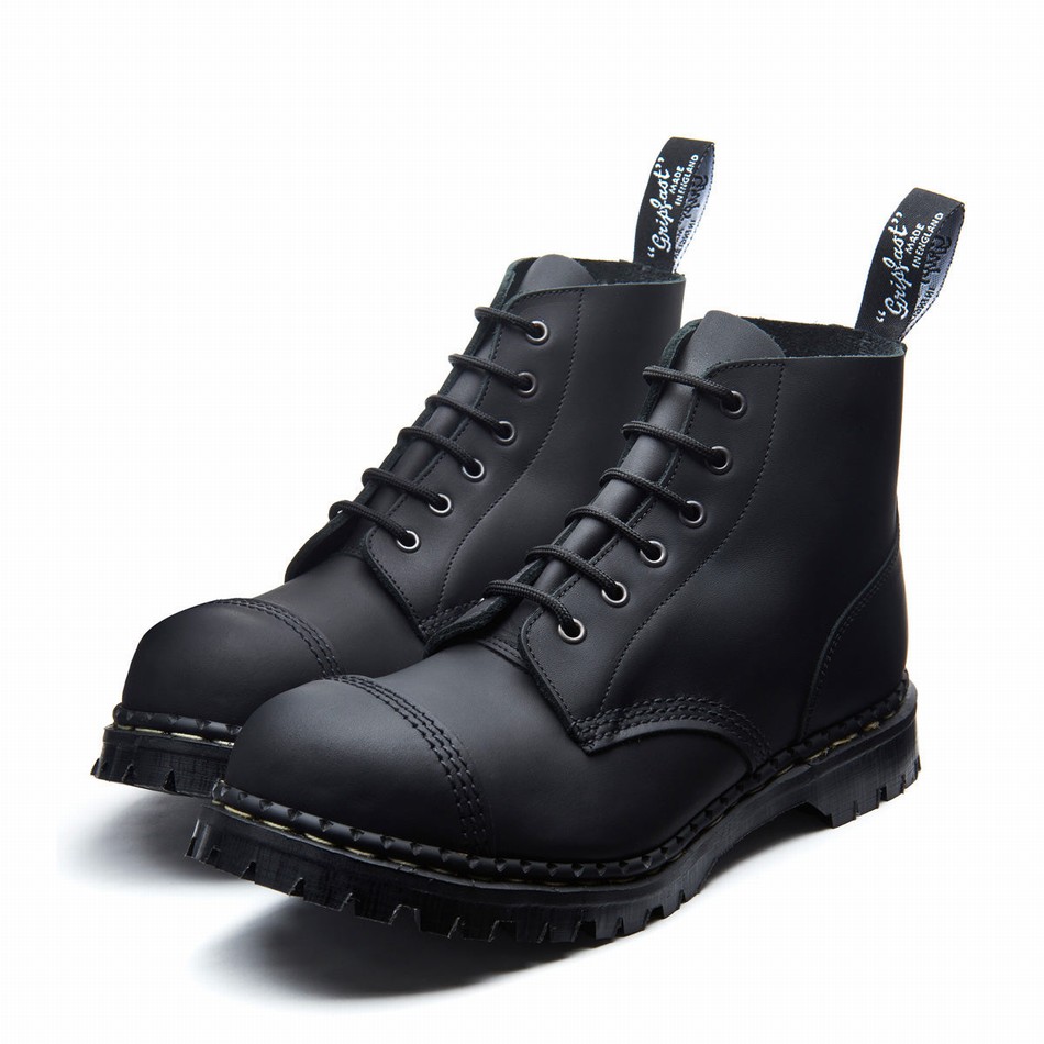 Solovair Greasy 6 Eye Steel Toe Capped Uomo Stivali Derby Nere | GF6-1710-BG-030