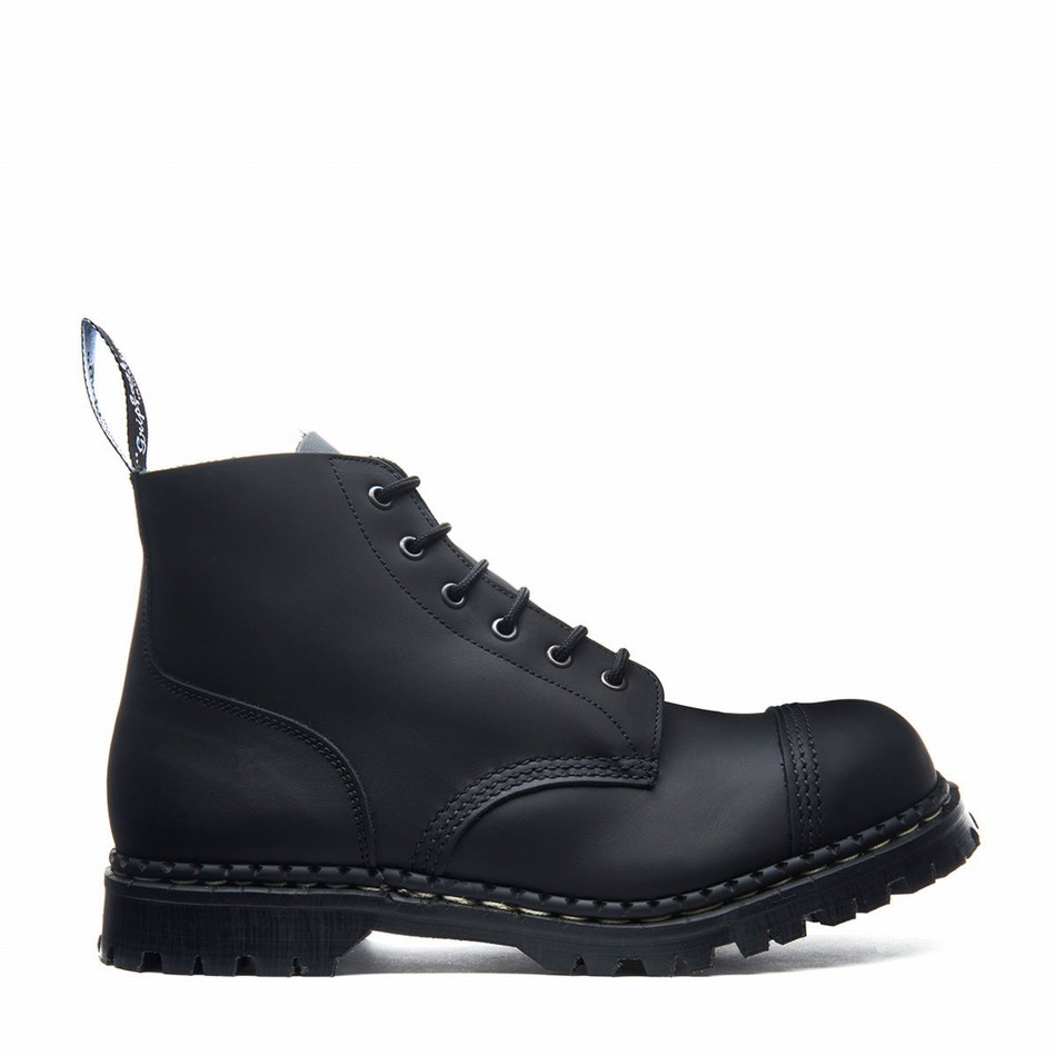 Solovair Greasy 6 Eye Steel Toe Capped Uomo Stivali Derby Nere | GF6-1710-BG-030