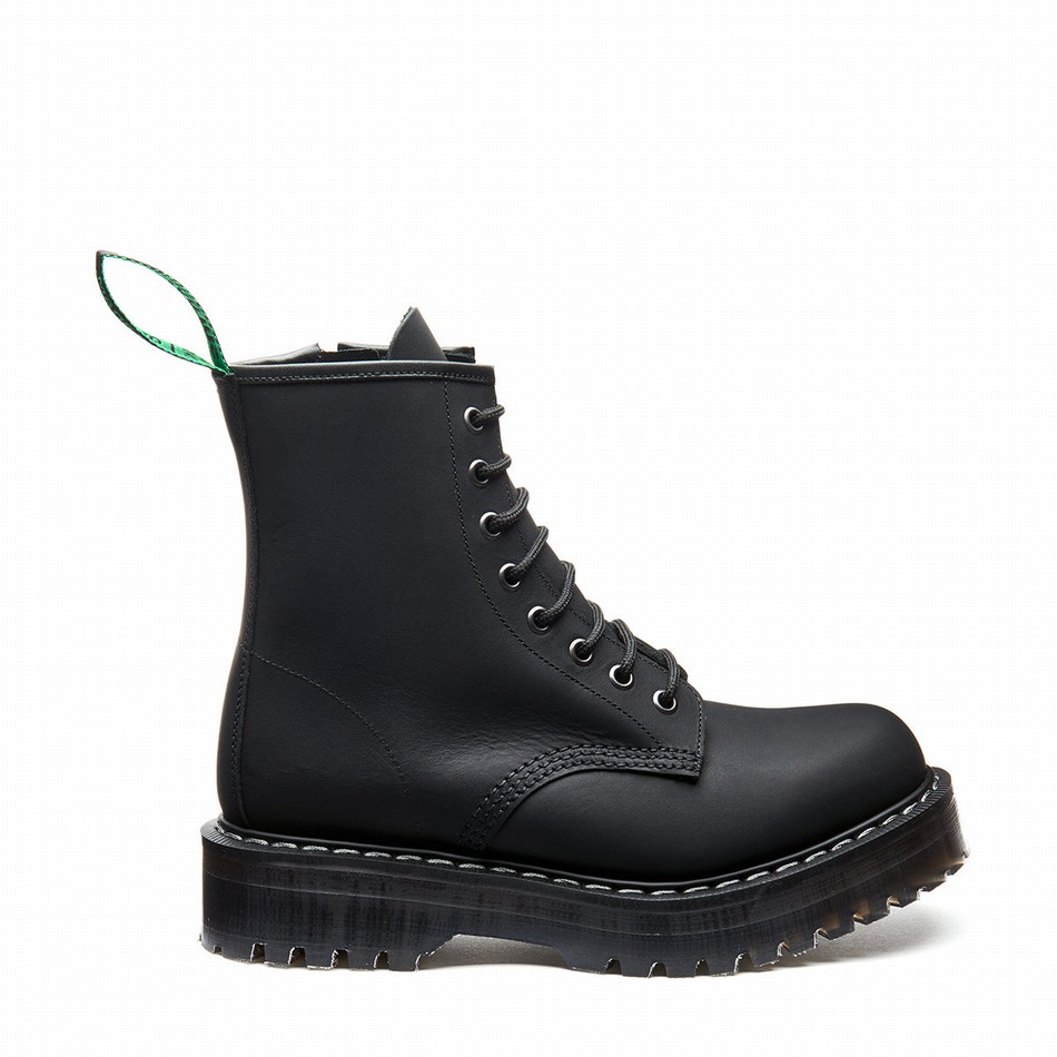 Solovair Greasy 8 Eye Zipped Platform Donna Stivali Derby Nere | S8-551-BG-ZIP-HIGH-G-030