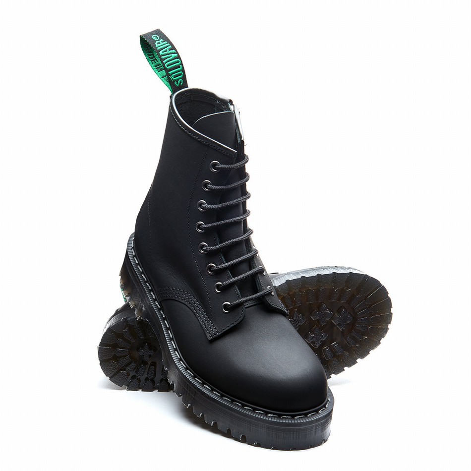 Solovair Greasy 8 Eye Zipped Platform Donna Stivali Derby Nere | S8-551-BG-ZIP-HIGH-G-030