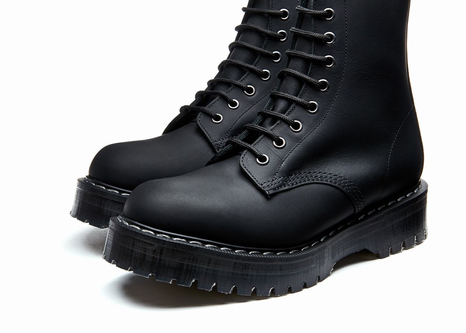 Solovair Greasy 8 Eye Zipped Platform Donna Stivali Derby Nere | S8-551-BG-ZIP-HIGH-G-030