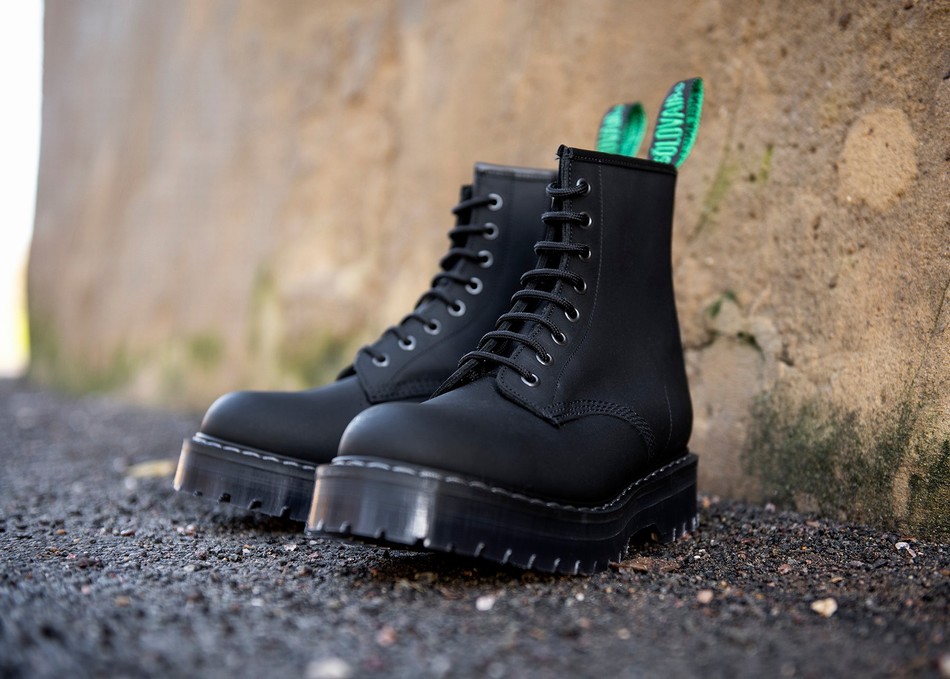 Solovair Greasy 8 Eye Zipped Platform Donna Stivali Derby Nere | S8-551-BG-ZIP-HIGH-G-030