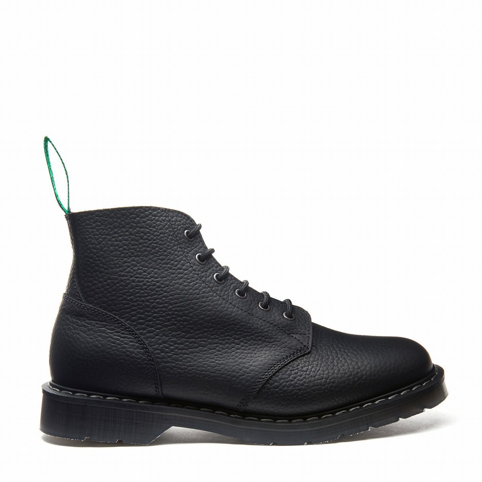 Solovair Greasy Grain 6 Eye Uomo Stivali Astronauti Nere | S6-969-BG-SoftG-G-030