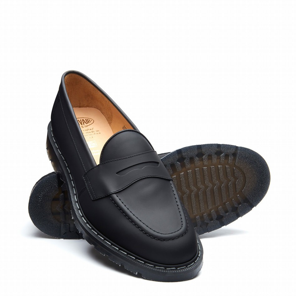 Solovair Greasy Penny Uomo Mocassini Nere | S0-970-BG-G-030