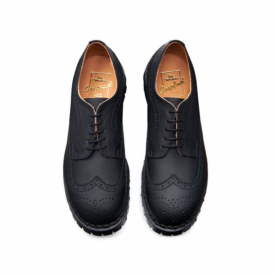 Solovair Greasy Steel Toe American Uomo Scarpe Brogue Nere | GF5-1812-BG-035