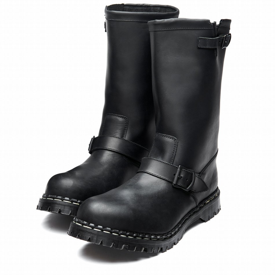 Solovair Greasy Steel Toe Capped Donna Stivali Motociclista Nere | GF0-11000-BG-035