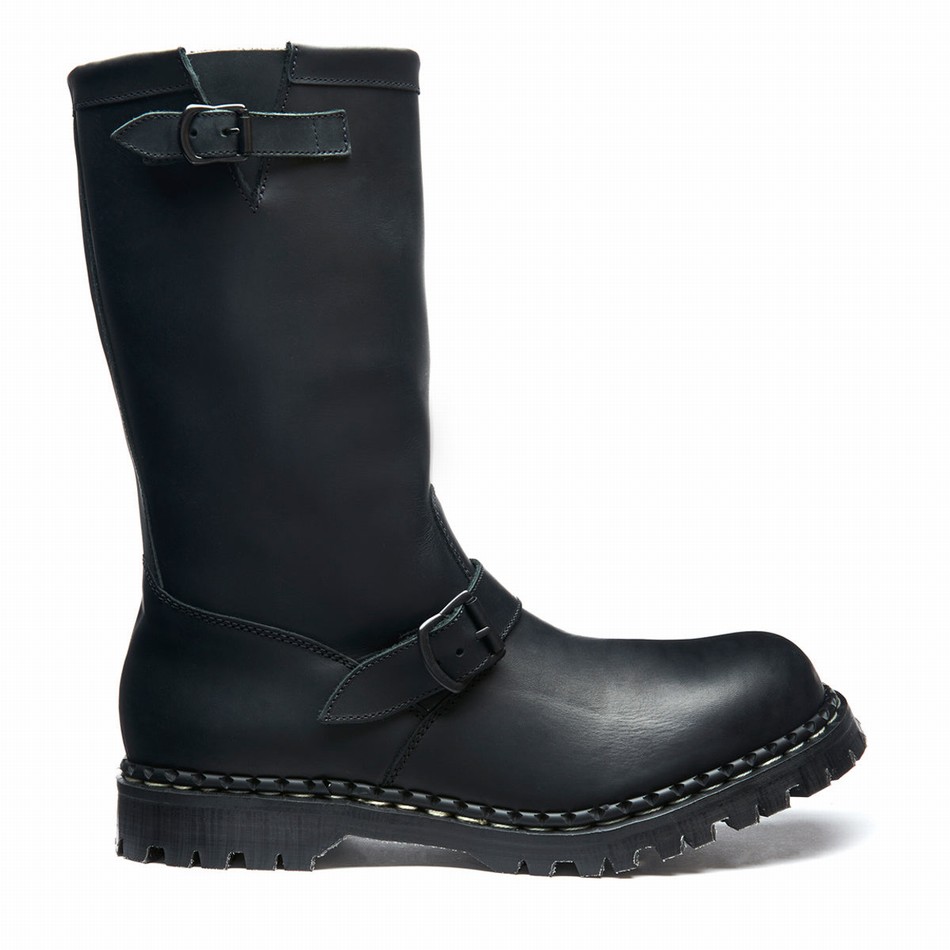 Solovair Greasy Steel Toe Capped Donna Stivali Motociclista Nere | GF0-11000-BG-035