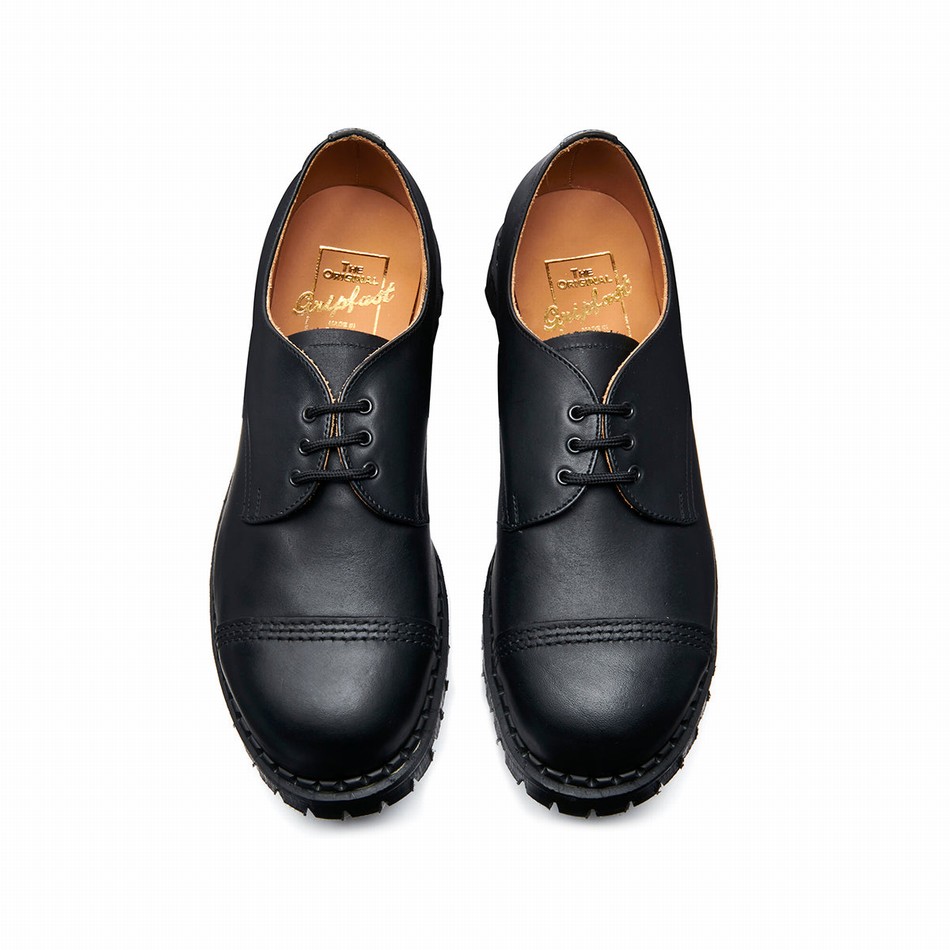 Solovair Greasy Steel Toe Capped Donna Scarpe Gibson Nere | GF3-1370-BG-030