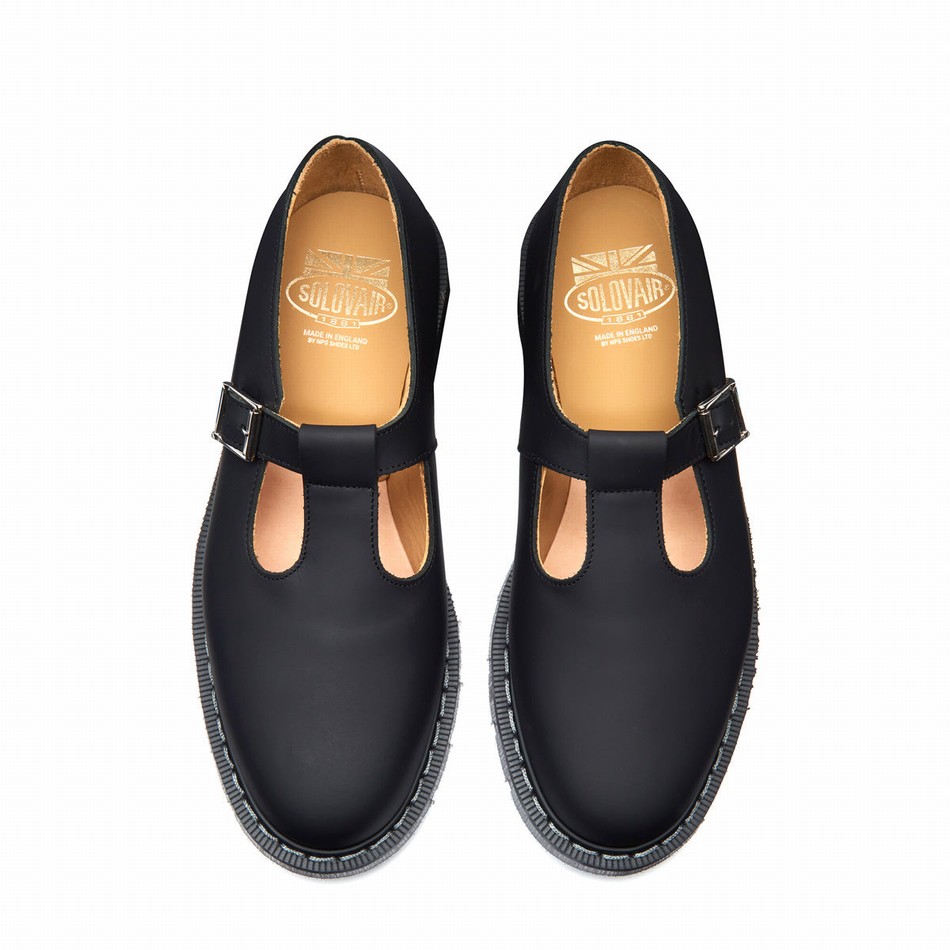 Solovair Greasy Uomo Scarpe Mary Jane Nere | S0-393-BG-G-030