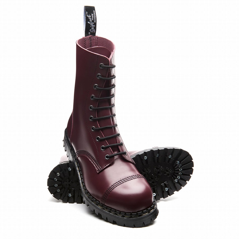 Solovair Hi-Shine 10 Eye Steel Toe Capped Donna Stivali Derby Rosse | GF10-1980-OX-035