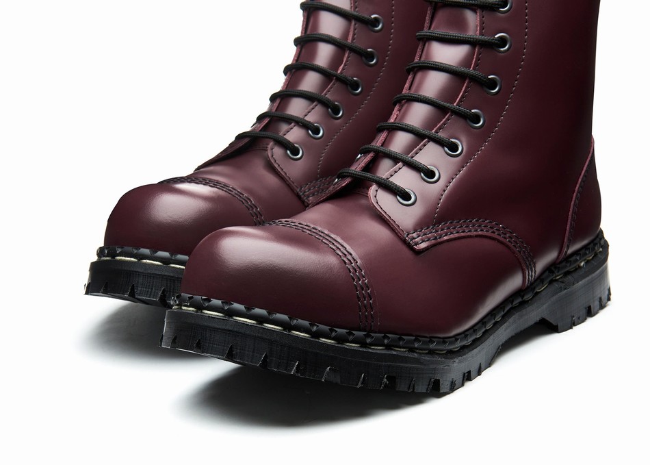 Solovair Hi-Shine 10 Eye Steel Toe Capped Donna Stivali Derby Rosse | GF10-1980-OX-035