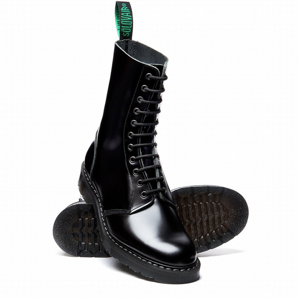 Solovair Hi-Shine 11 Eye Uomo Stivali Astronauti Nere | S11-969-BK-G-030