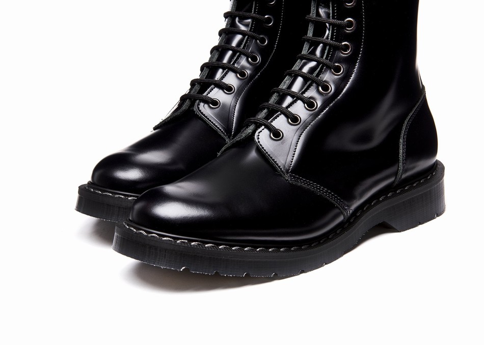 Solovair Hi-Shine 11 Eye Uomo Stivali Astronauti Nere | S11-969-BK-G-030