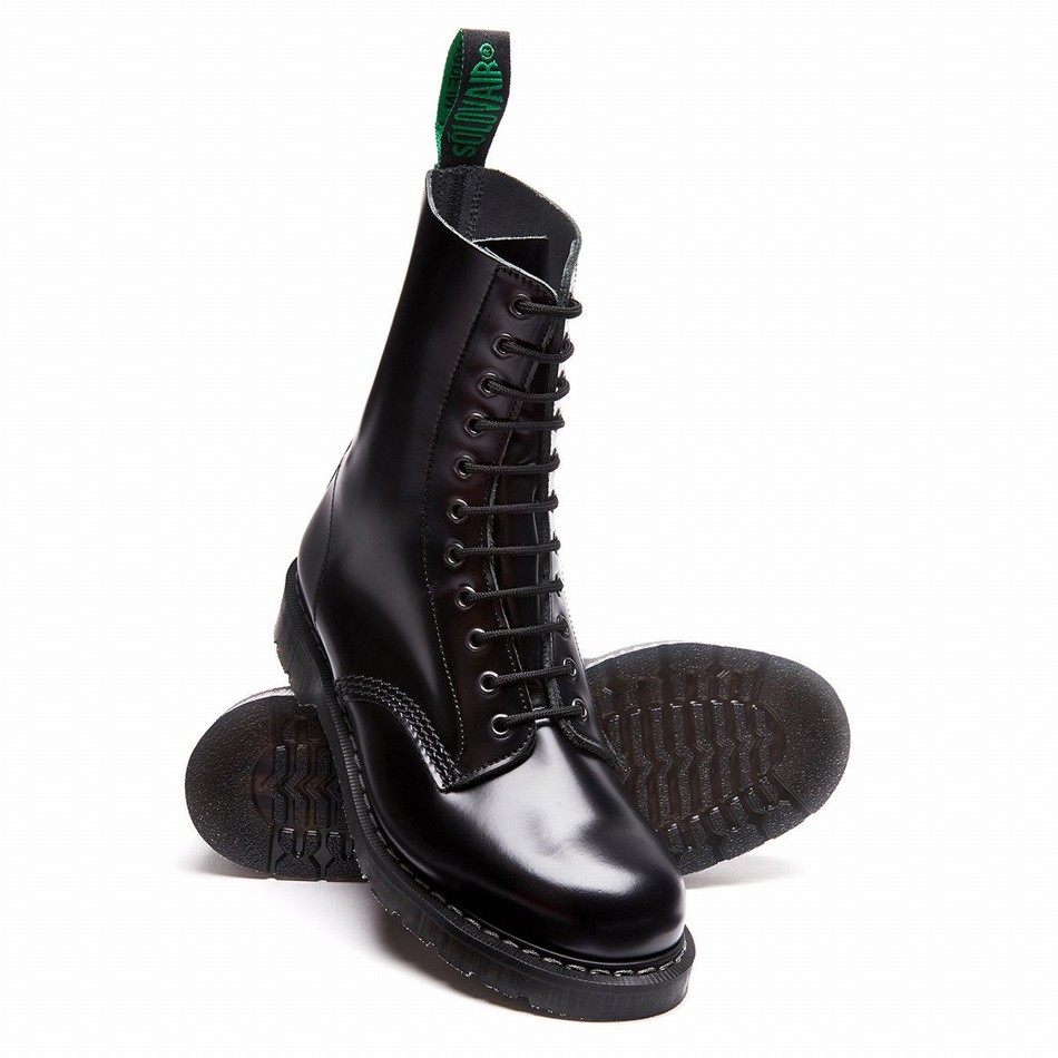 Solovair Hi-Shine 11 Eye Uomo Stivali Derby Nere | S11-981-BK-G-035