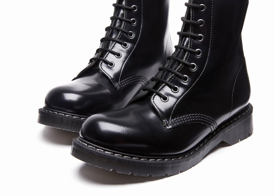 Solovair Hi-Shine 11 Eye Uomo Stivali Derby Nere | S11-981-BK-G-035