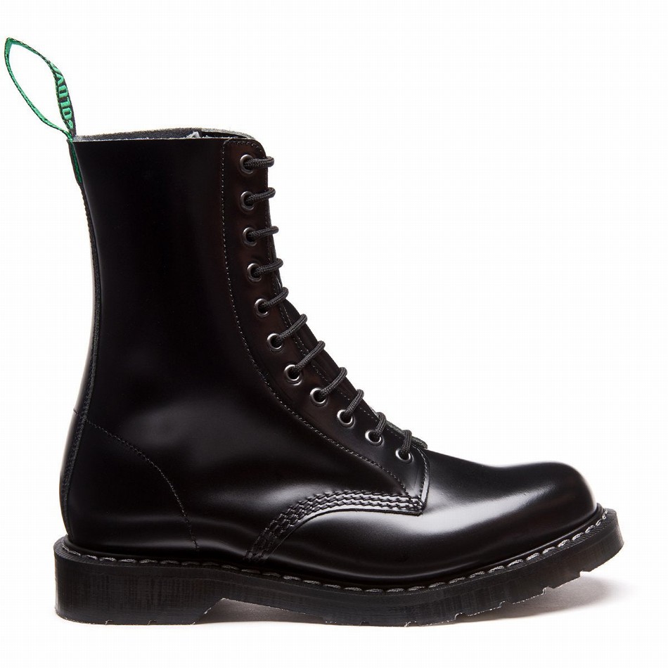 Solovair Hi-Shine 11 Eye Uomo Stivali Derby Nere | S11-981-BK-G-035