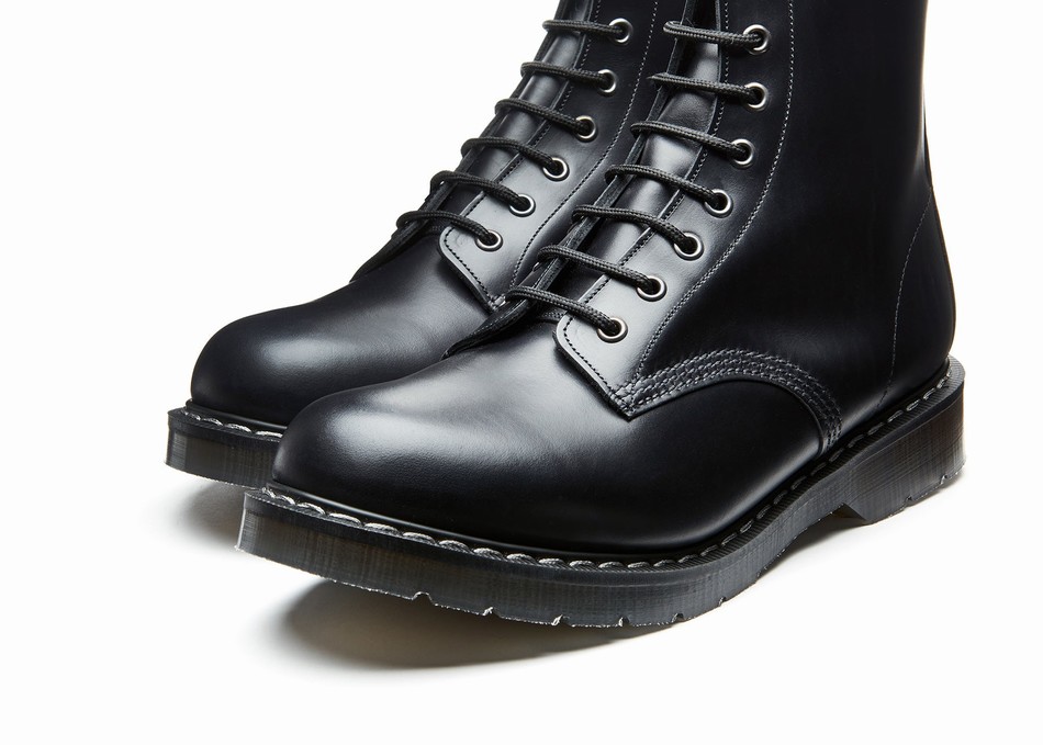 Solovair Hi-Shine 11 Eye Zip Donna Stivali Derby Nere | S11-981-BK-ZIP-G-030