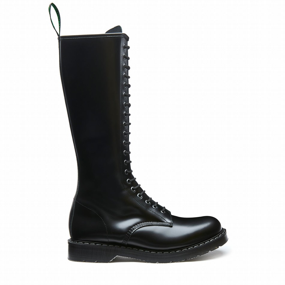 Solovair Hi-Shine 20 Eye Zip Uomo Stivali Derby Nere | S20-20-BK-ZIP-G-030