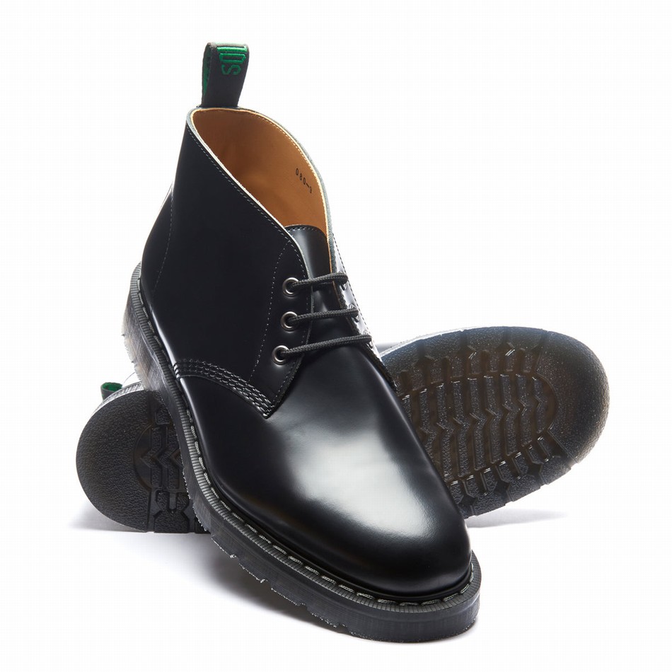 Solovair Hi-Shine 3 Eye Uomo Stivali Chukka Nere | S3-080-BK-G-030