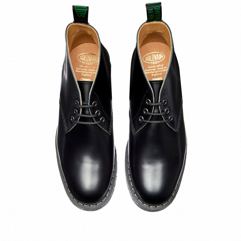 Solovair Hi-Shine 3 Eye Uomo Stivali Chukka Nere | S3-080-BK-G-030