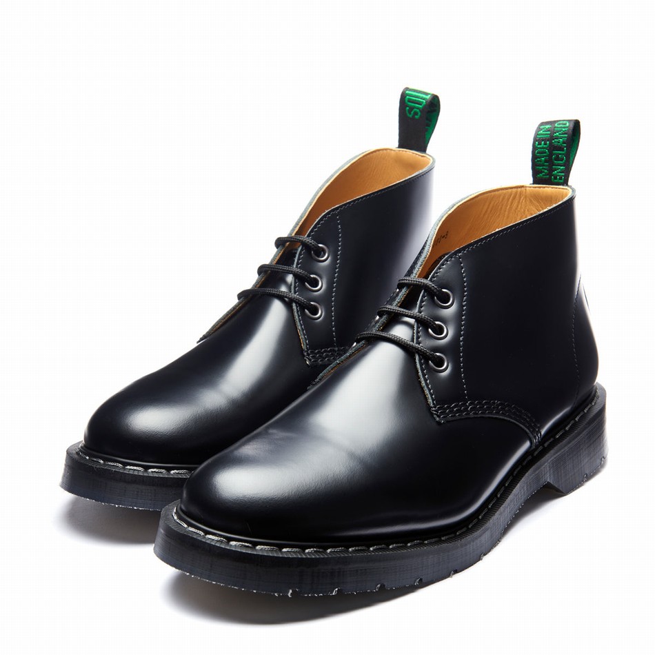 Solovair Hi-Shine 3 Eye Uomo Stivali Chukka Nere | S3-080-BK-G-030