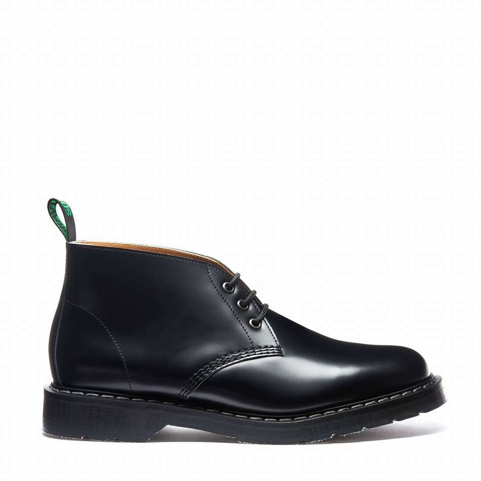 Solovair Hi-Shine 3 Eye Uomo Stivali Chukka Nere | S3-080-BK-G-030