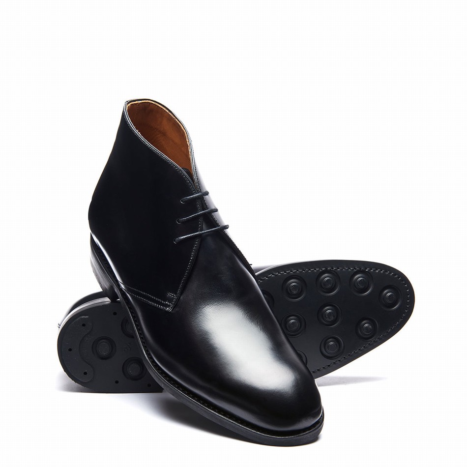 Solovair Hi-Shine 3 Eye Uomo Stivali Chukka Nere | 103-379-060