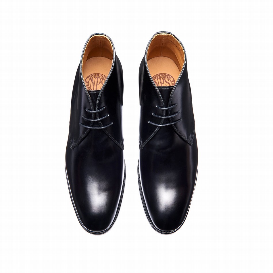 Solovair Hi-Shine 3 Eye Uomo Stivali Chukka Nere | 103-379-060