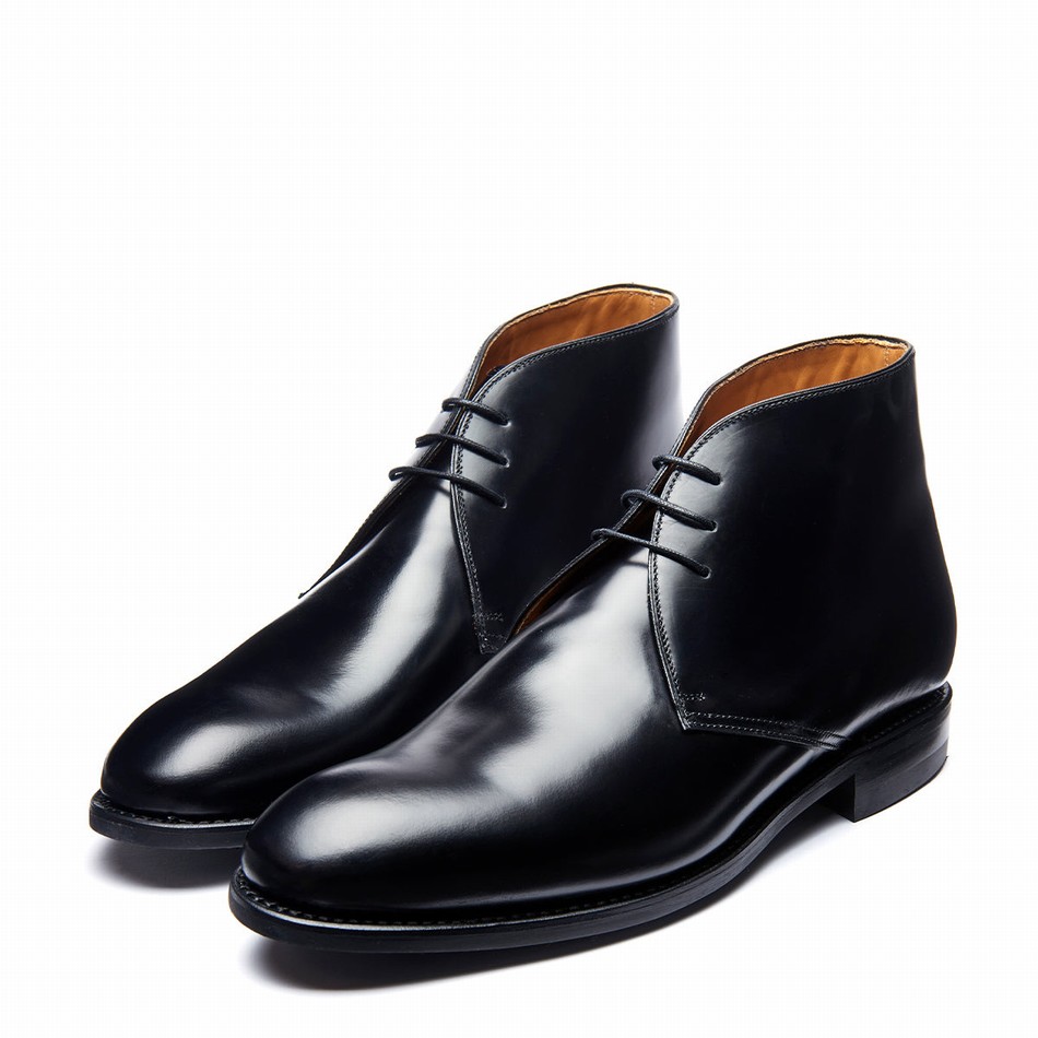 Solovair Hi-Shine 3 Eye Uomo Stivali Chukka Nere | 103-379-060