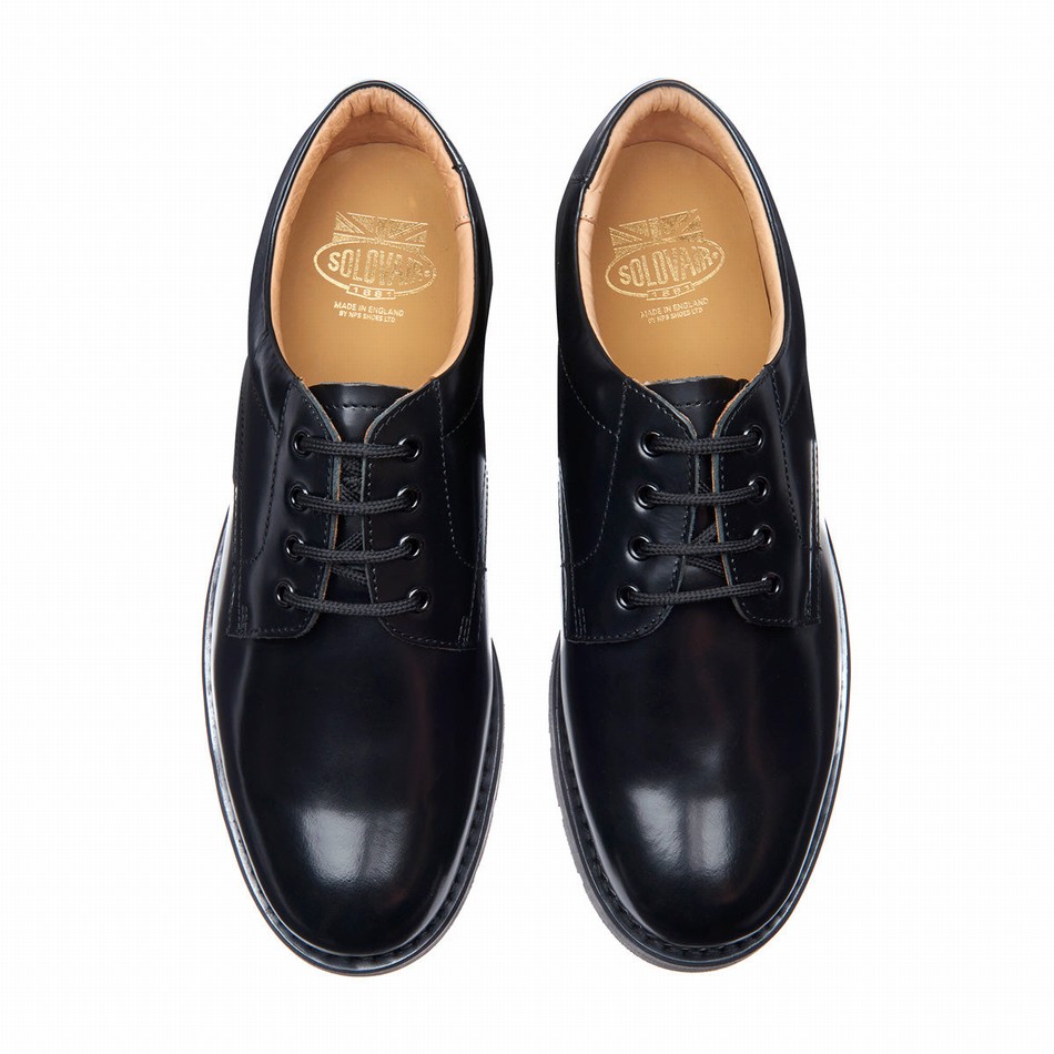 Solovair Hi-Shine 4 Eye Donna Scarpe Gibson Nere | 1462-120