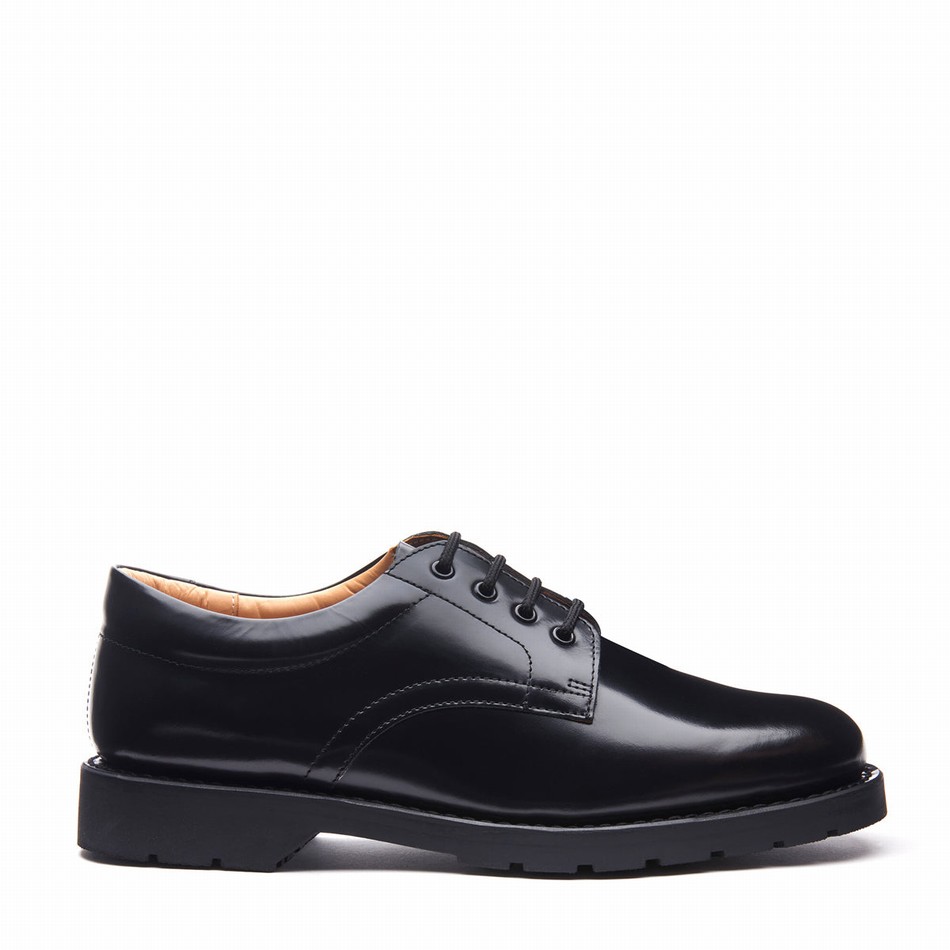 Solovair Hi-Shine 4 Eye Donna Scarpe Gibson Nere | 1462-120