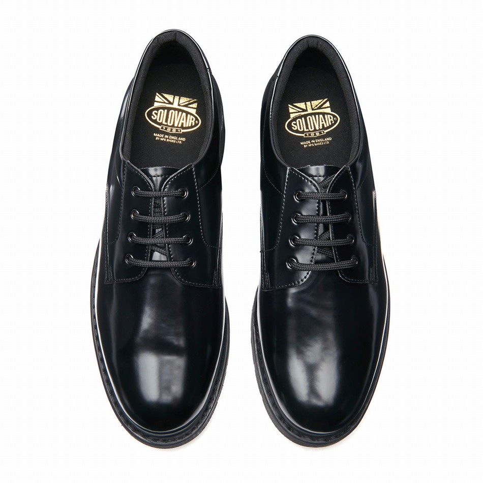 Solovair Hi-Shine 4 Eye Donna Scarpe Gibson Nere | 762-040