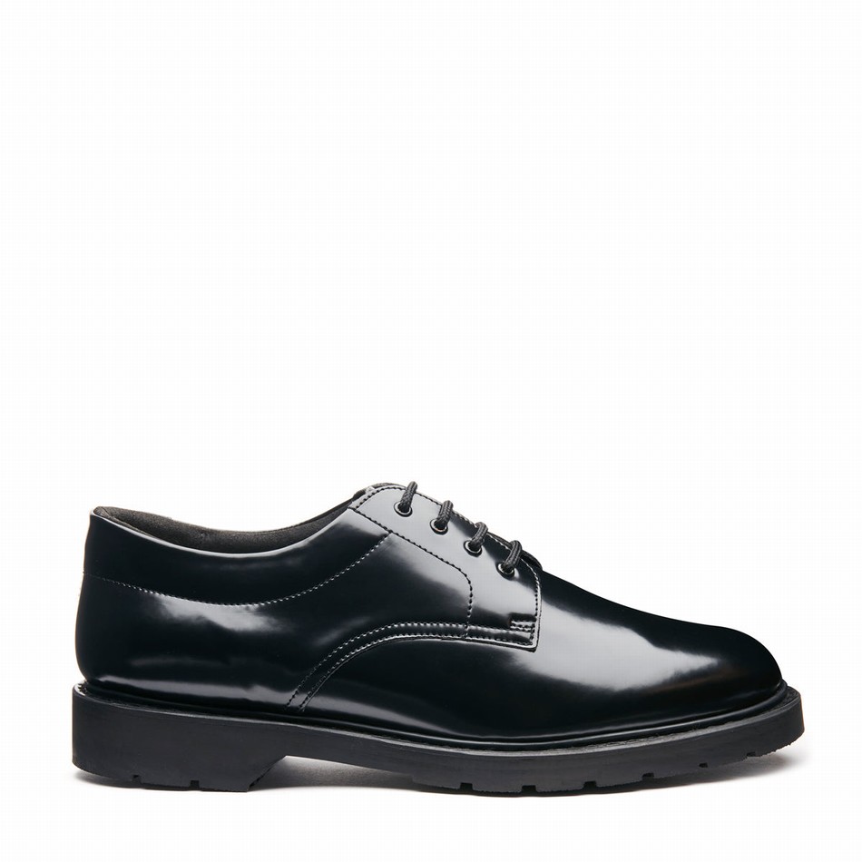 Solovair Hi-Shine 4 Eye Donna Scarpe Gibson Nere | 762-040