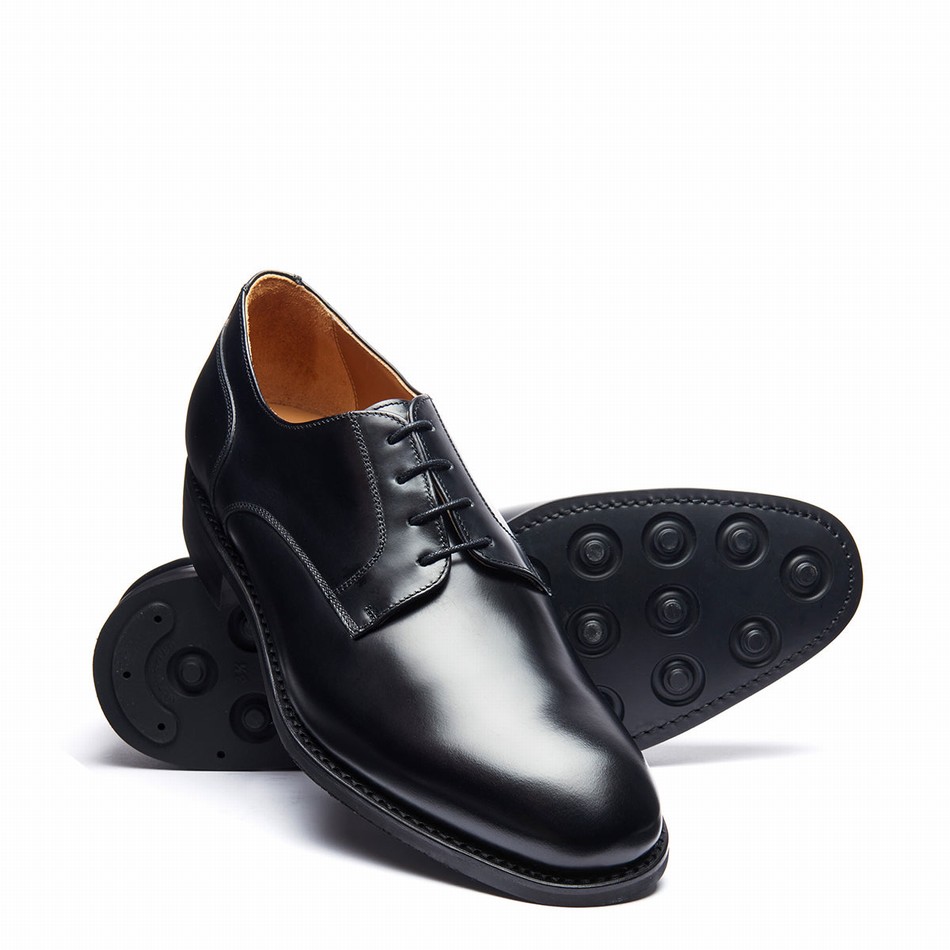 Solovair Hi-Shine 4 Eye Uomo Scarpe Gibson Nere | 380-115-060