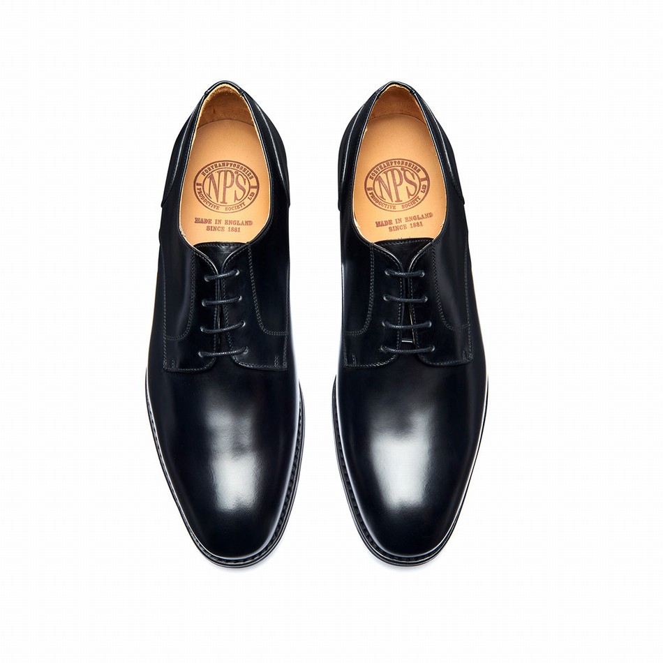Solovair Hi-Shine 4 Eye Uomo Scarpe Gibson Nere | 380-115-060