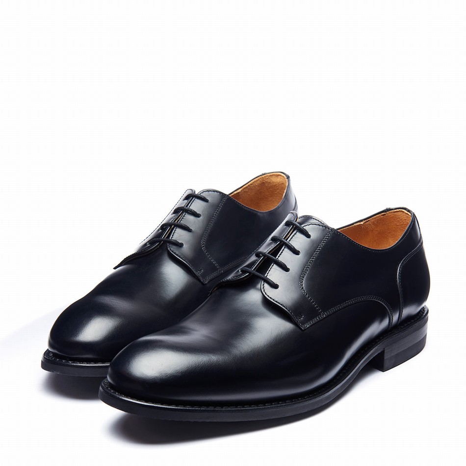 Solovair Hi-Shine 4 Eye Uomo Scarpe Gibson Nere | 380-115-060
