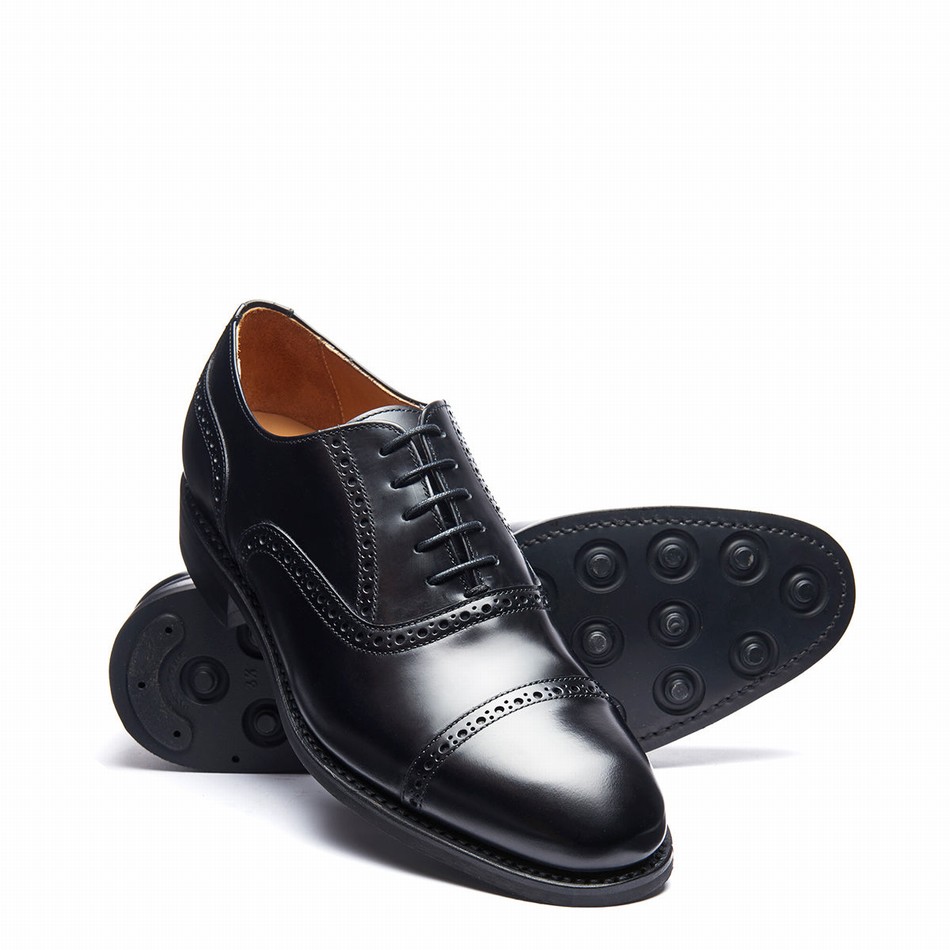 Solovair Hi-Shine 5 Eye Uomo Scarpe Oxford Nere | 097-016-060