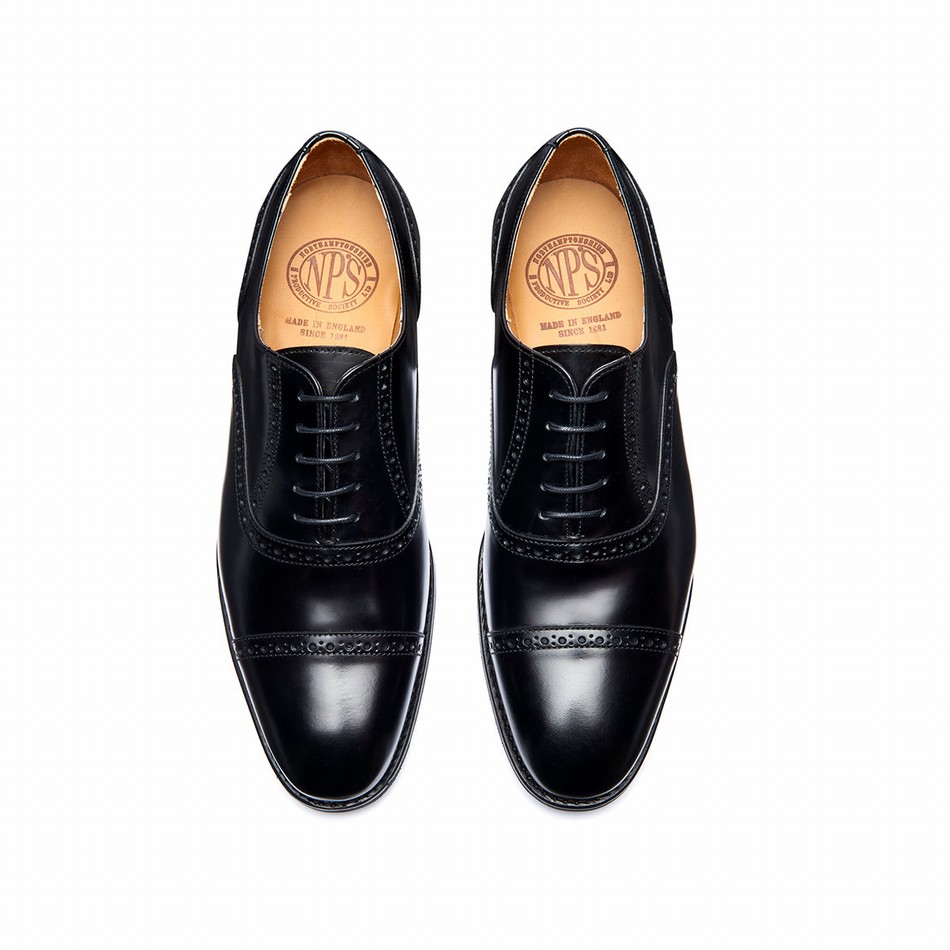 Solovair Hi-Shine 5 Eye Uomo Scarpe Oxford Nere | 097-016-060