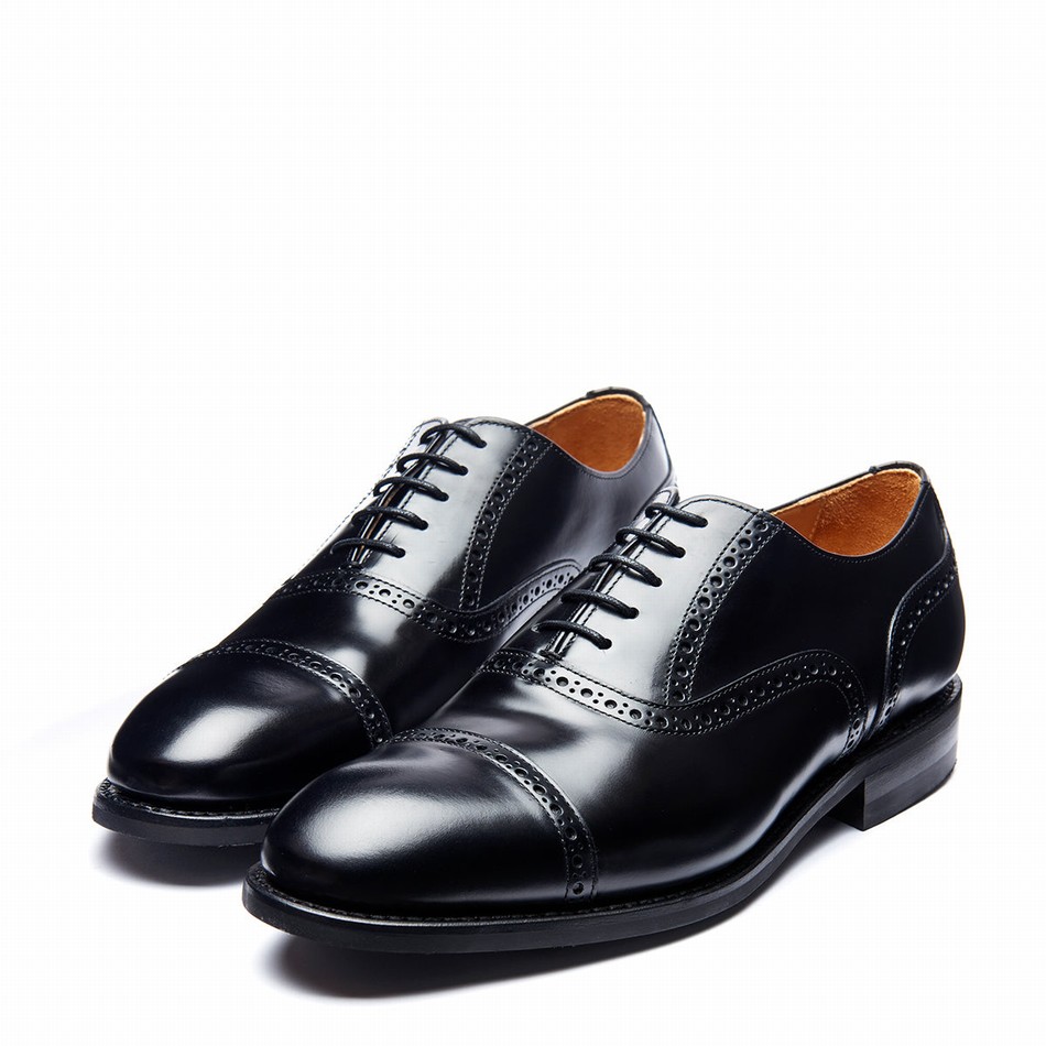 Solovair Hi-Shine 5 Eye Uomo Scarpe Oxford Nere | 097-016-060