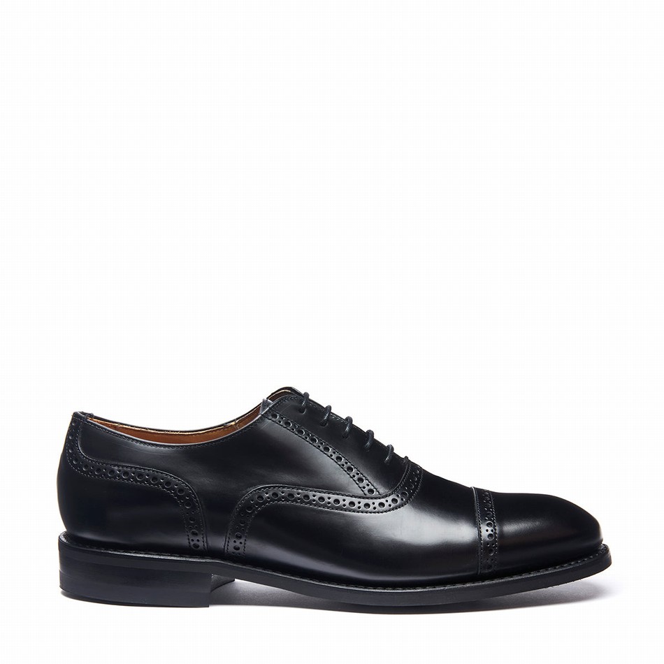 Solovair Hi-Shine 5 Eye Uomo Scarpe Oxford Nere | 097-016-060