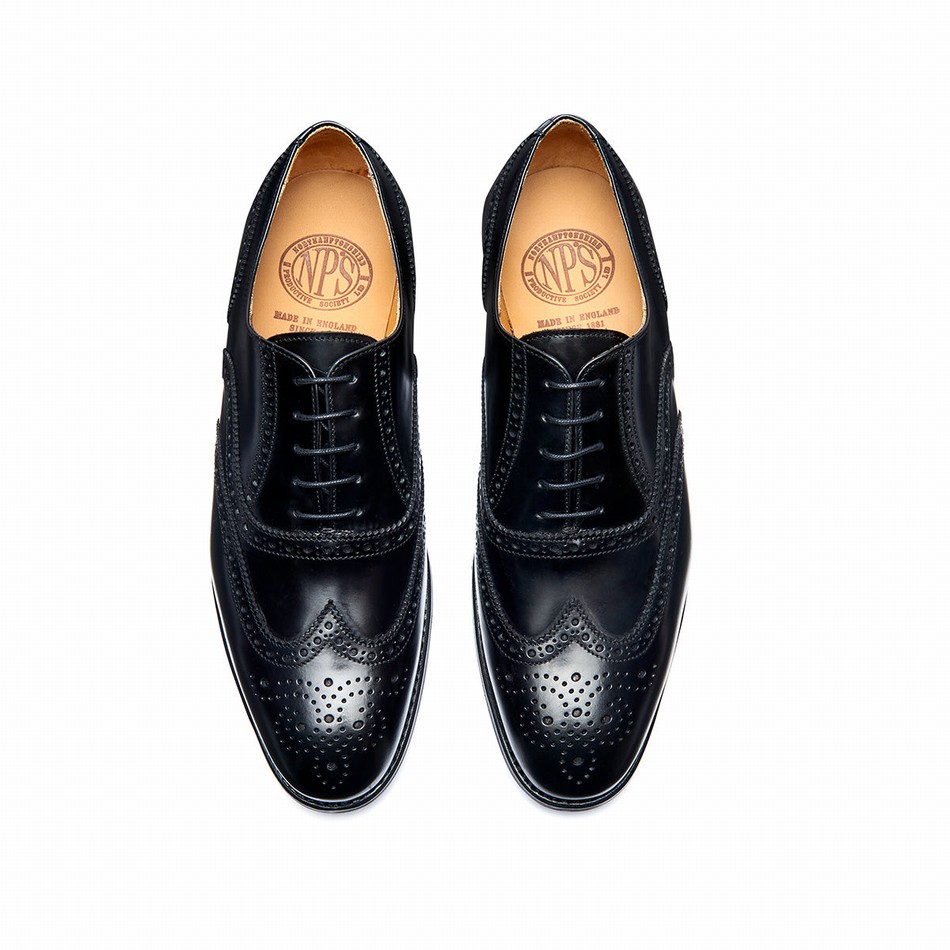 Solovair Hi-Shine 5 Eye Uomo Scarpe Oxford Nere | 091-305-060