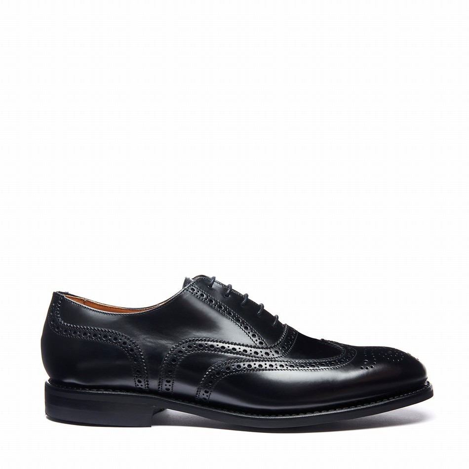 Solovair Hi-Shine 5 Eye Uomo Scarpe Oxford Nere | 091-305-060