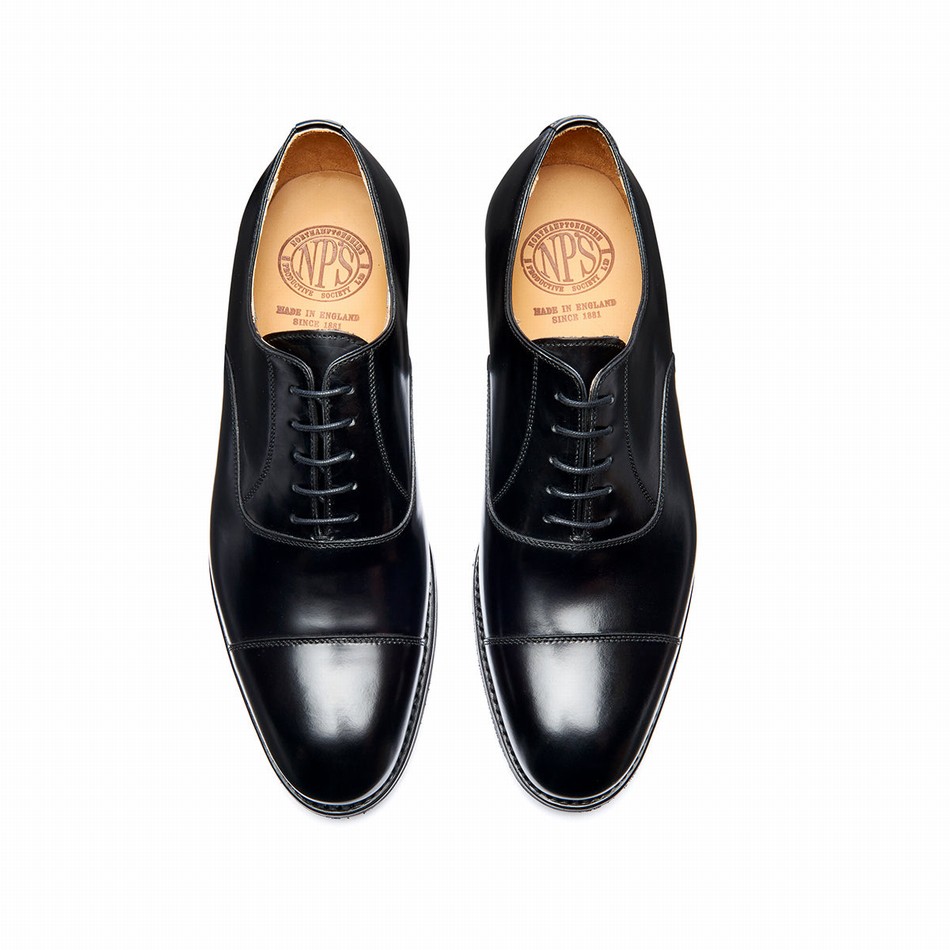 Solovair Hi-Shine 5 Eye Uomo Scarpe Oxford Nere | 099-197-060