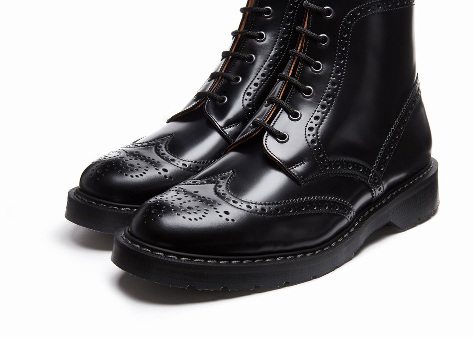 Solovair Hi-Shine 6 Eye Donna Stivali Brogue Nere | S6-019-BK-G-030